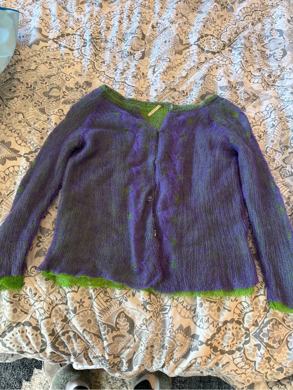 Free People Purple Sweater Cardigan with Green Trim